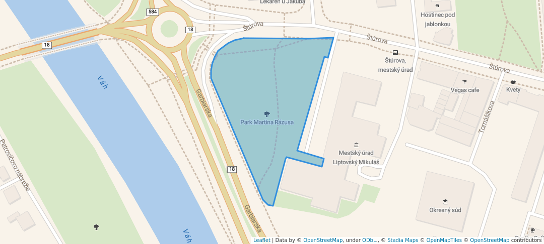 walking in Park Martina Rázusa map in Liptovský Mikuláš