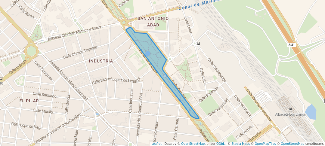 walking in Parque lineal map in Albacete