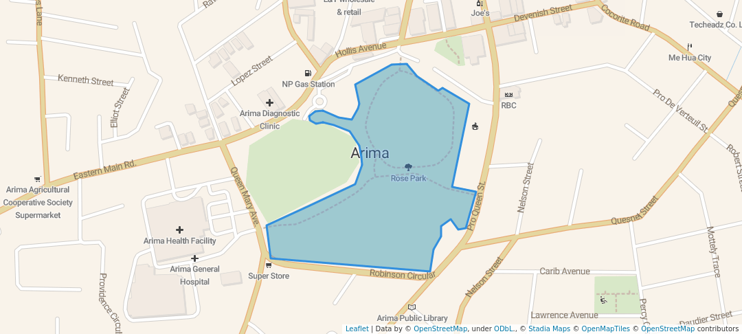 walking in Rose Park map in Arima