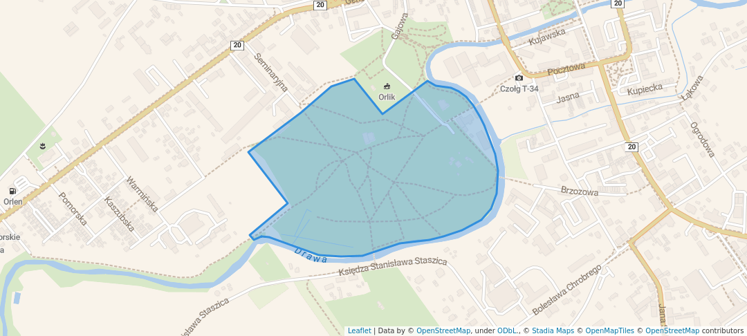 walking in Park Fryderyka Chopina map in Drawsko Pomorskie