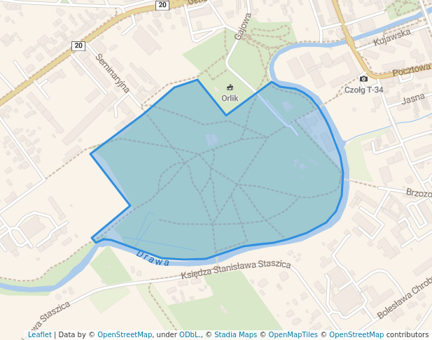 walking in Park Fryderyka Chopina map in Drawsko Pomorskie
