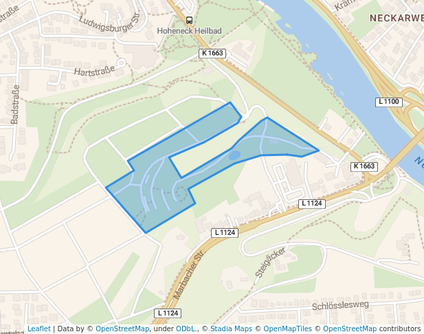 walking in Grünanlage Hungerberg map in Ludwigsburg