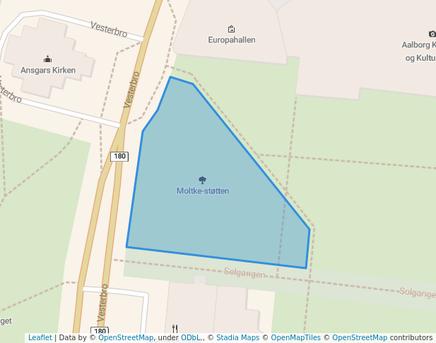 walking in Moltke-støtten map in Aalborg