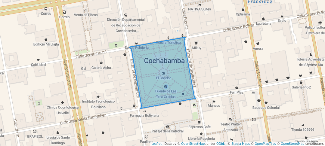 walking in Plaza 14 de Septiembre map in Cochabamba