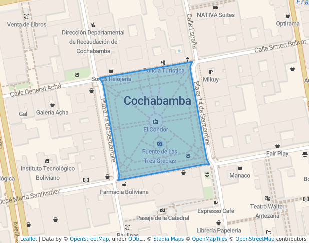 walking in Plaza 14 de Septiembre map in Cochabamba