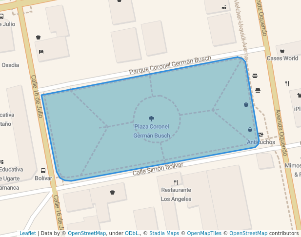 walking in Plaza Coronel German Busch map in Cochabamba