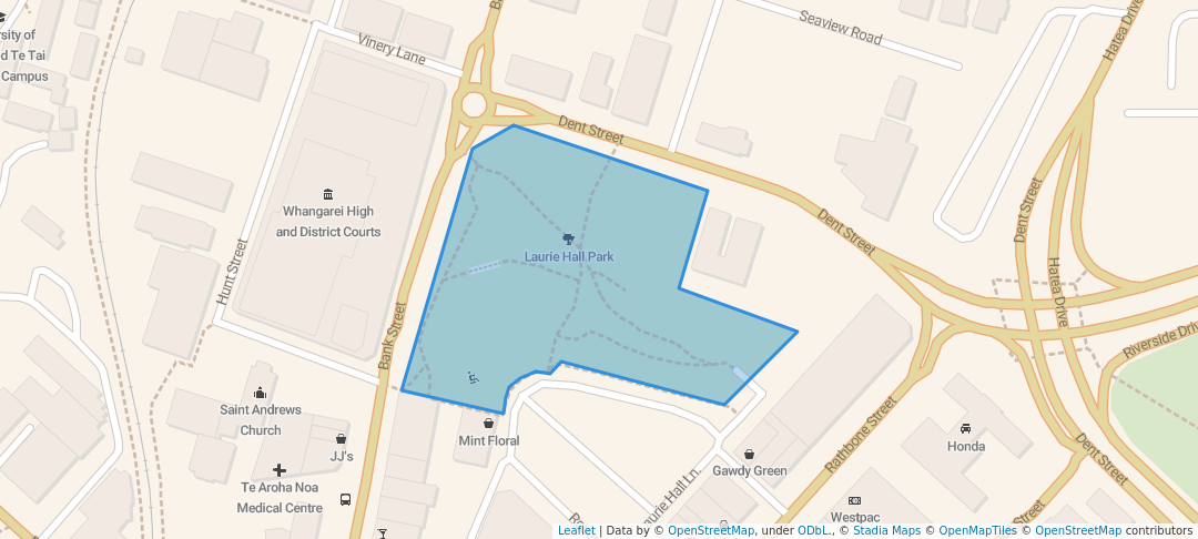 walking in Laurie Hall Park map in Whangārei