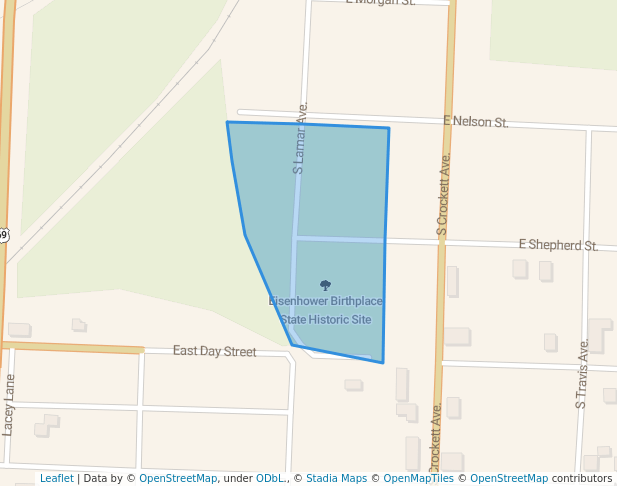 walking in Eisenhower Birthplace State Historic Site map in Denison