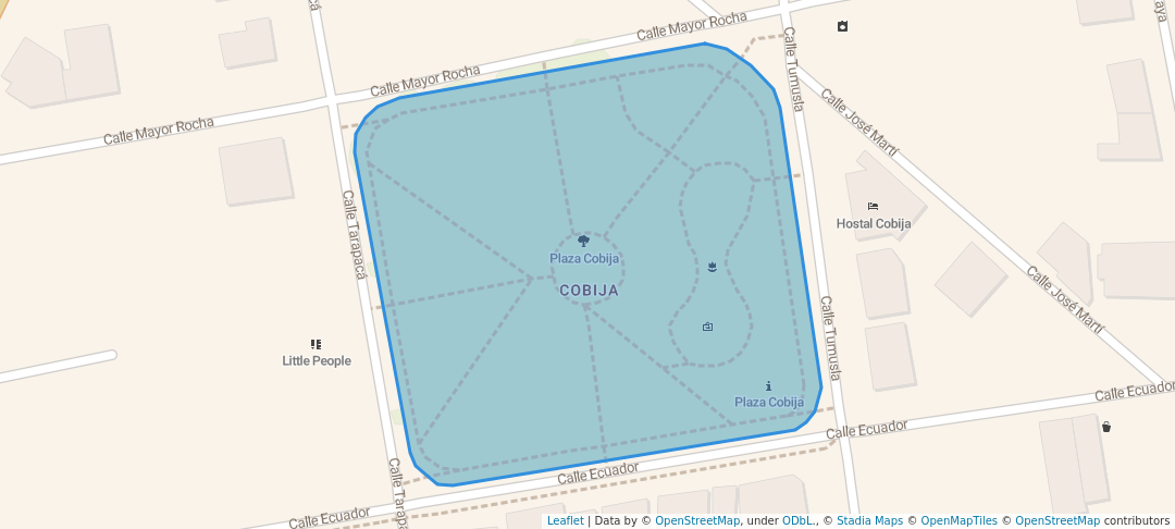 walking in Plaza Cobija map in Cochabamba