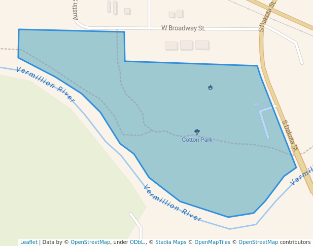 walking in Cotton Park map in Vermillion