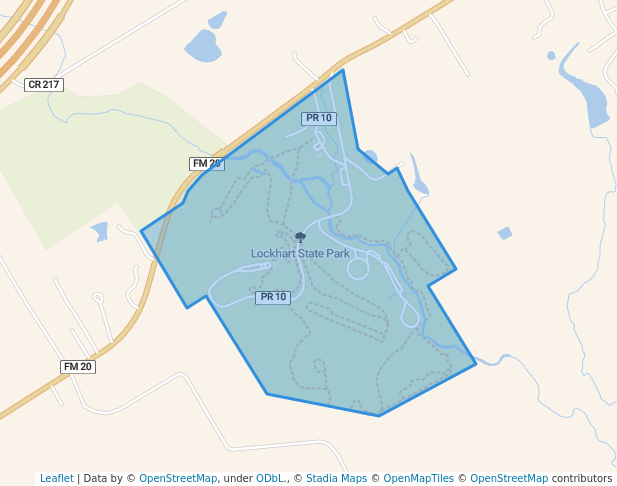 walking in Lockhart State Park map in Lockhart
