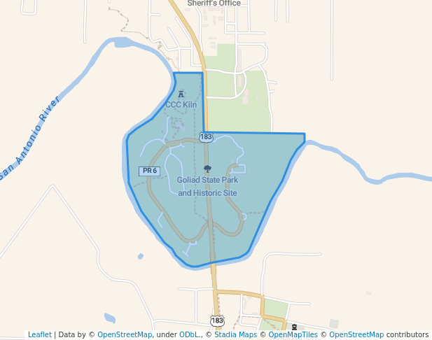 walking in Goliad State Park map in Goliad