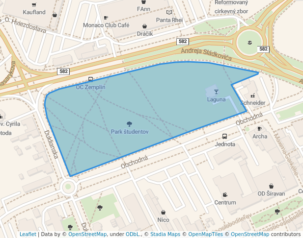 walking in Park študentov map in Michalovce
