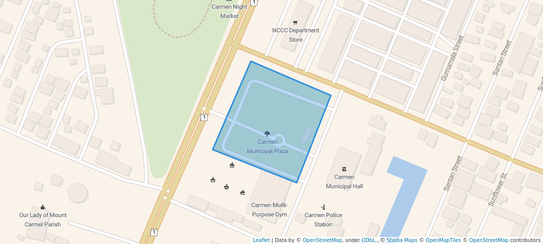 walking in Carmen Municipal Plaza map in Carmen