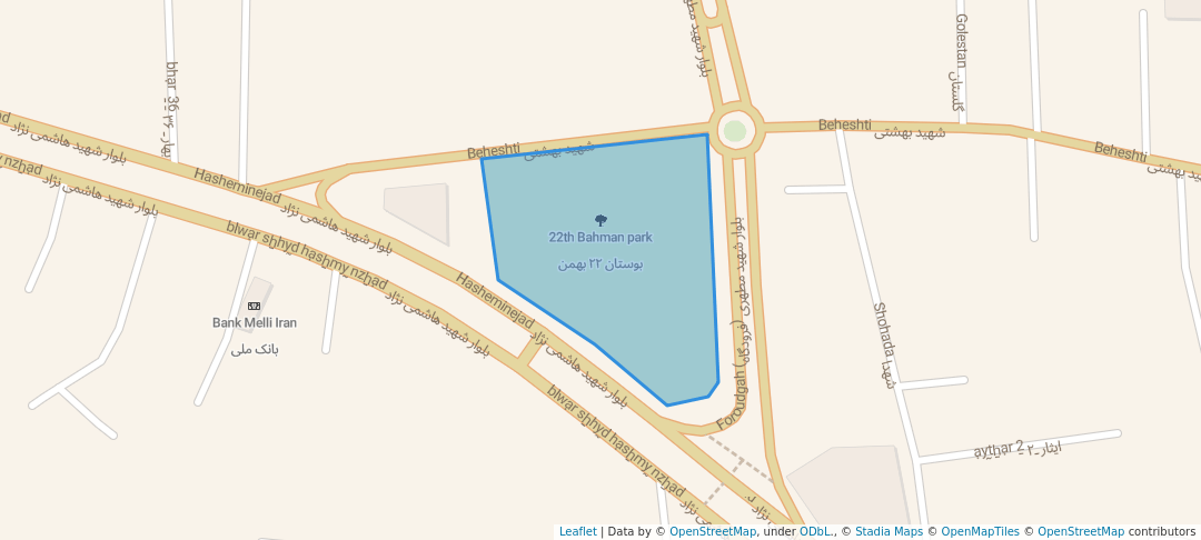 walking in 22th Bahman park map in Behshahr