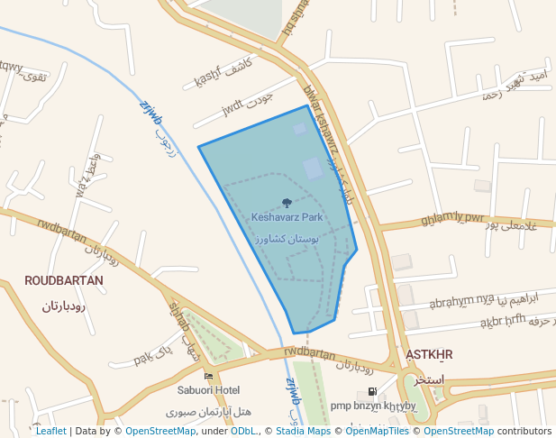 walking in Keshavarz Park map in Rasht