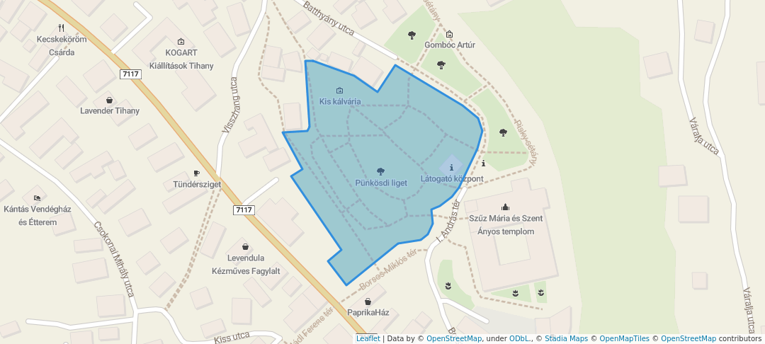 walking in Csokonai-liget map in Tihany