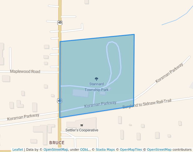 walking in Stannard Township Park map in Bruce Crossing