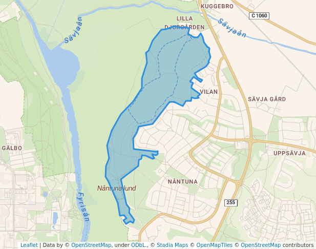 walking in Lilla Djurgården map in Uppsala