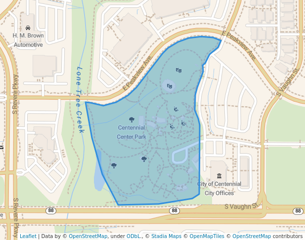 walking in Centennial Center Park map in Centennial