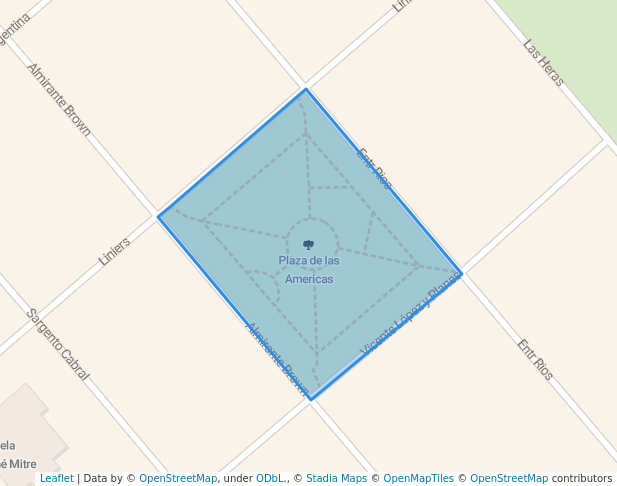 walking in Plaza de las Americas map in Las Varillas