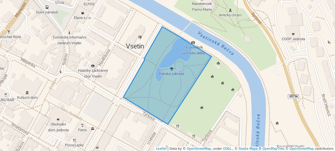 walking in Panská zahrada map in Vsetín