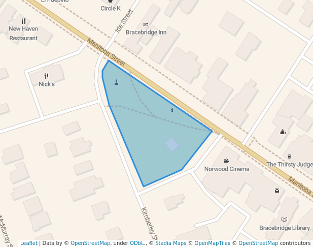 walking in Memorial Park map in Bracebridge