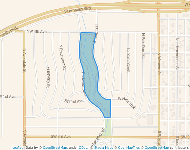walking in West Hill Park map in Amarillo