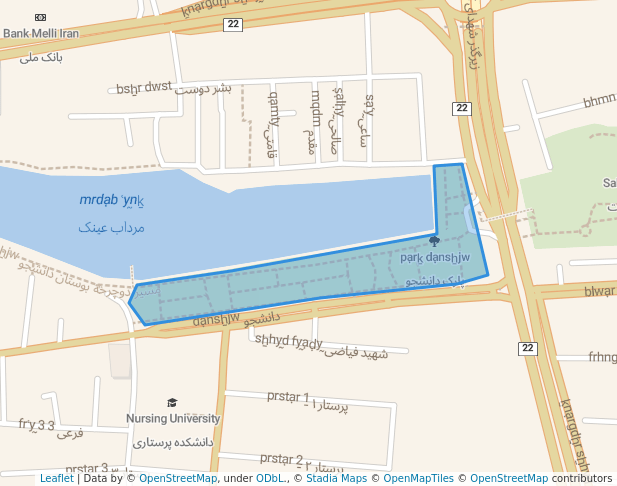 walking in پارک دانشجو map in Rasht