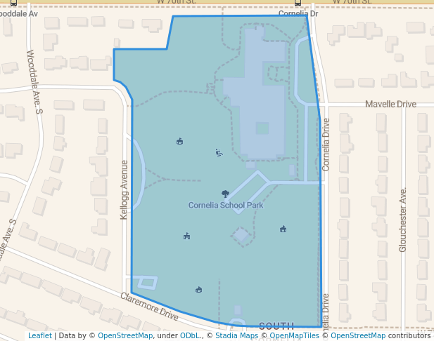 walking in Cornelia School Park map in Edina
