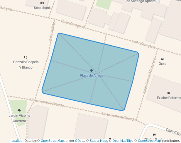 walking in Plaza de Armas map in Ameca