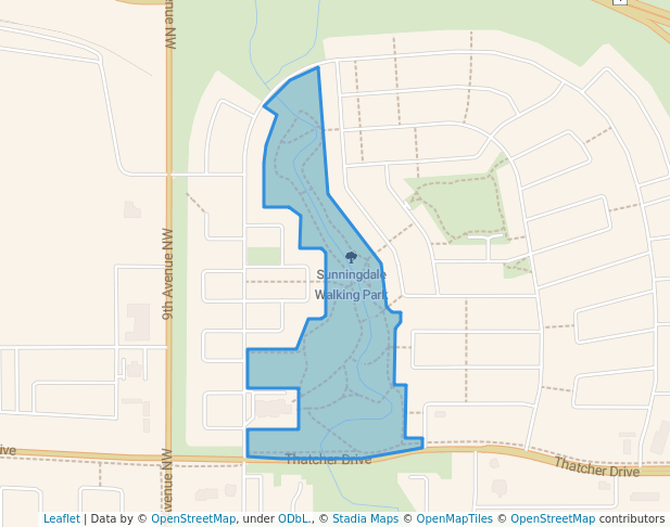 walking in Sunningdale Walking Park map in Moose Jaw