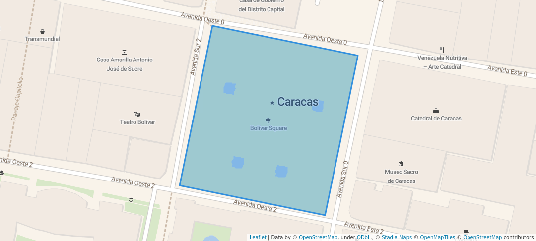 walking in Bolívar Square map in Caracas