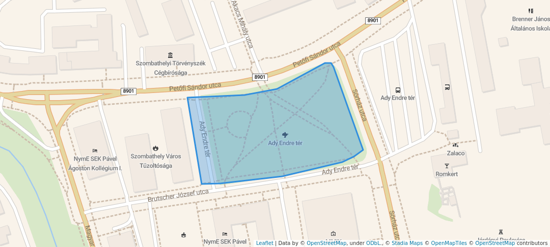 walking in Ady Endre tér map in Szombathely