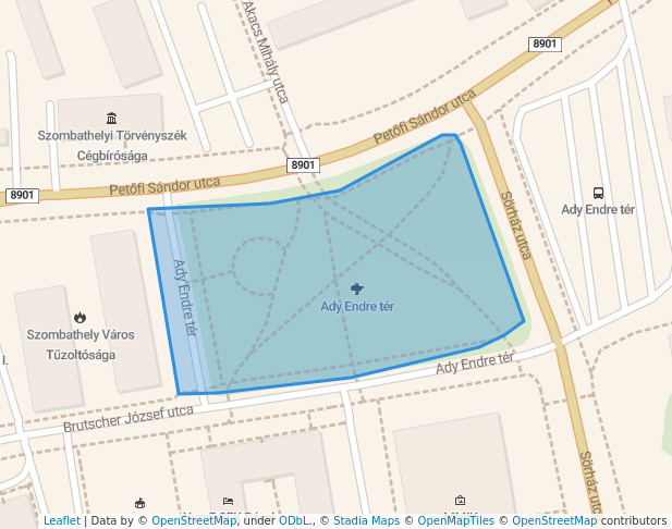 walking in Ady Endre tér map in Szombathely