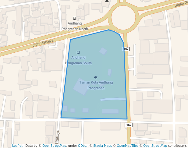 walking in Taman Kota Andhang Pangrenan map in Purwokerto