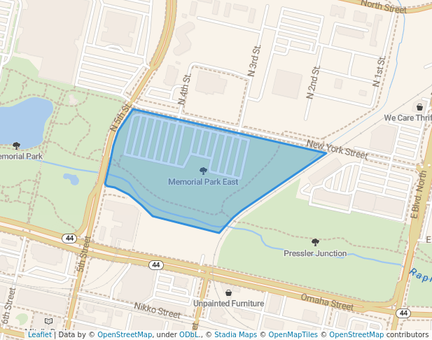 walking in Memorial Park East map in Rapid City