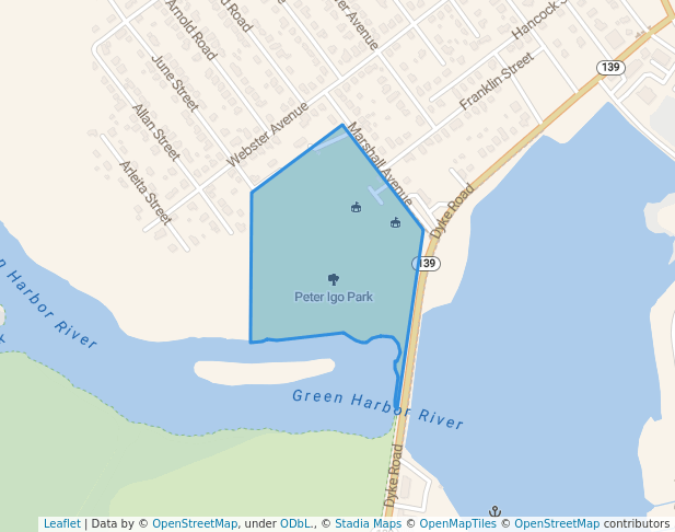 walking in Peter Igo Park map in Marshfield