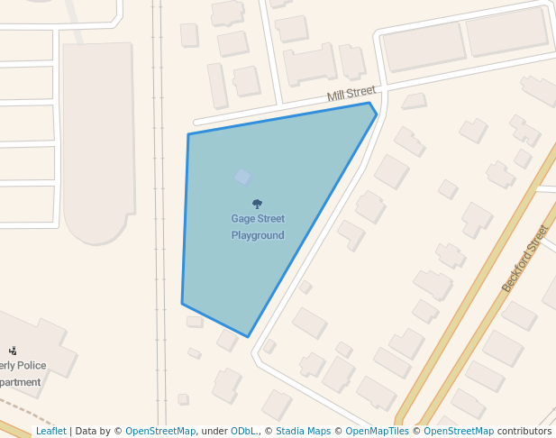 walking in Gage Street Playground map in Beverly