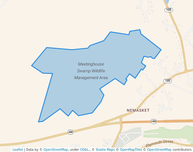walking in Meetinghouse Swamp Wildlife Management Area map in Middleborough