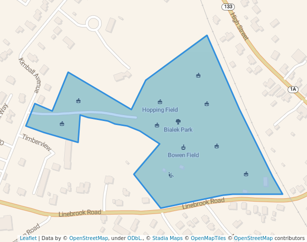 walking in Bialek Park map in Ipswich