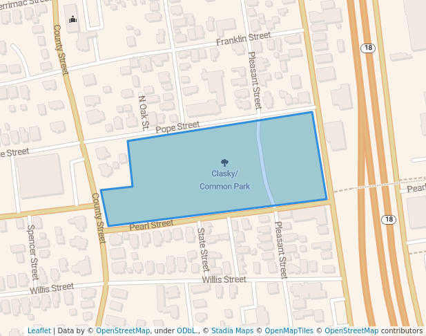 walking in Clasky/Common Park map in New Bedford