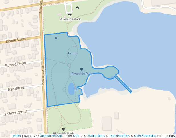 walking in Riverside Park map in New Bedford