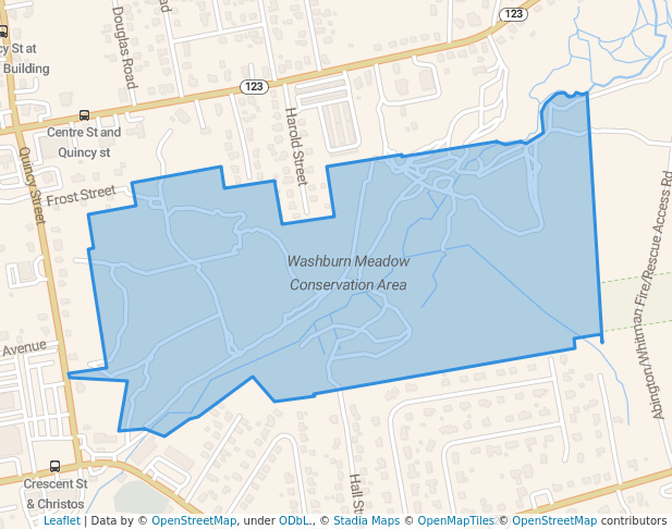 walking in Washburn Meadow Conservation Area map in Brockton