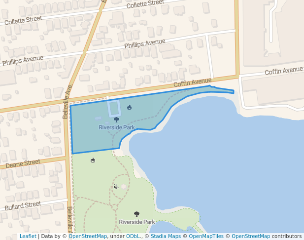 walking in Riverside Park map in New Bedford