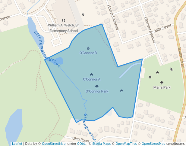 walking in O"Connor Park map in Peabody