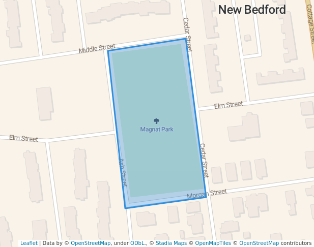 walking in Magnat Park map in New Bedford