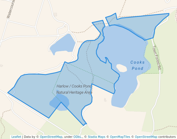 walking in Harlow / Cooks Pond Natural Heritage Area map in Plymouth
