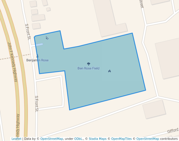 walking in Ben Rose Field map in New Bedford