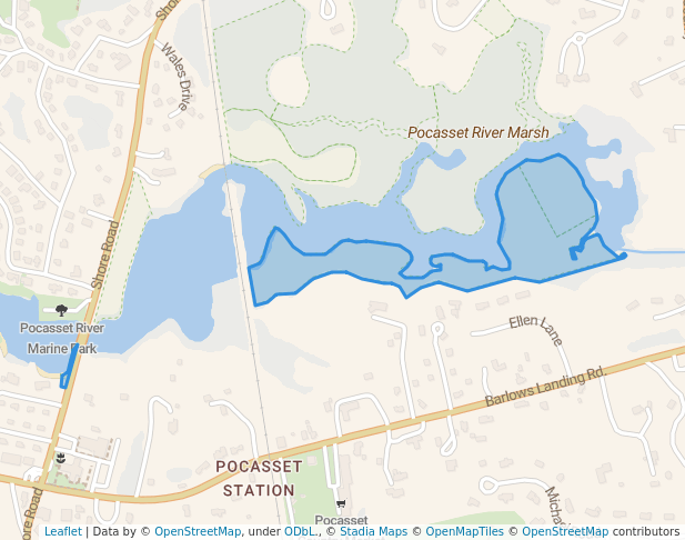 walking in Pocasset River map in Bourne